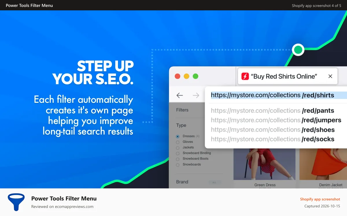 Power Tools Filter Menu Shopify app screenshot: Step up your SEO with search friendly URLs