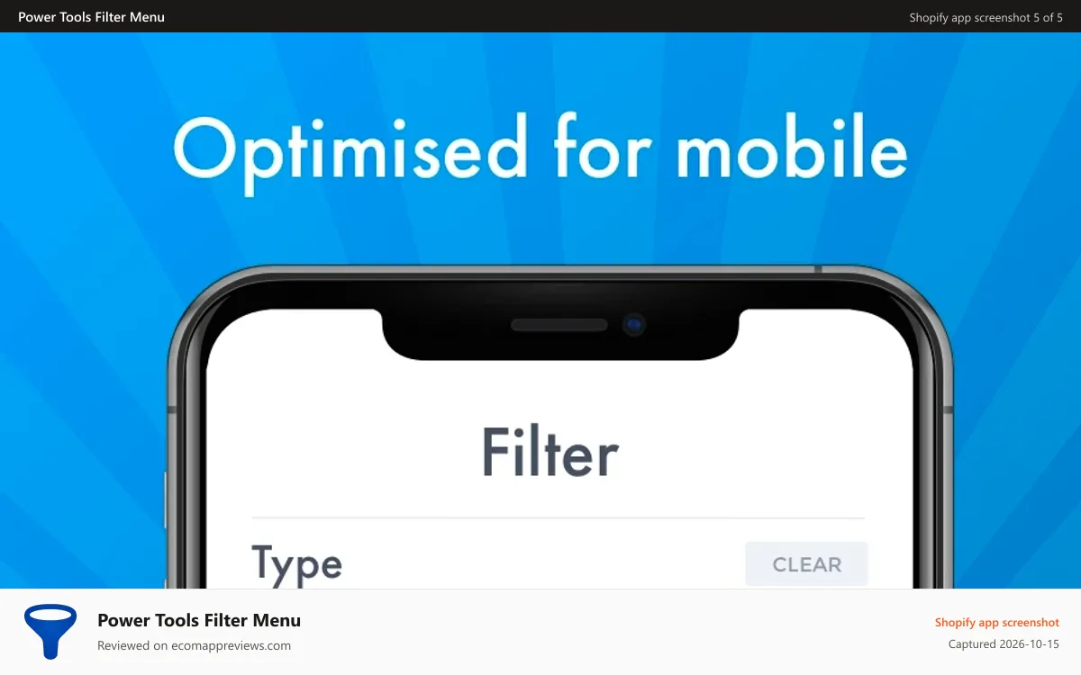 Power Tools Filter Menu Shopify app screenshot: Works great on mobile devices too!