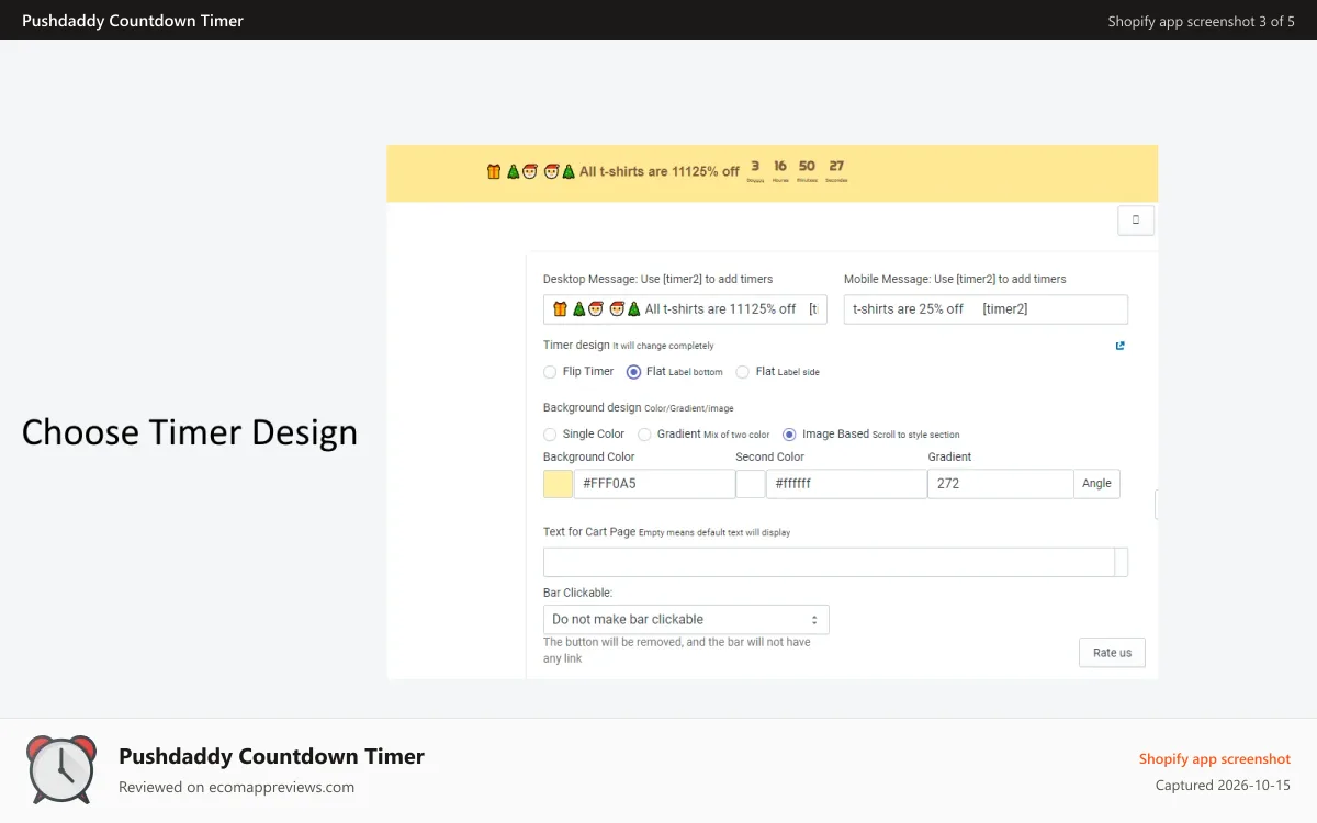 Pushdaddy Countdown Timer Shopify app screenshot: different fonts in admin dashboard