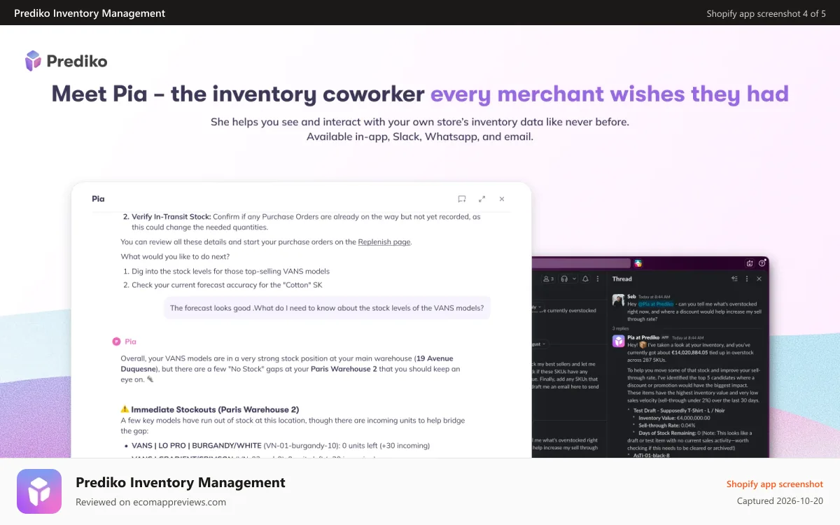 Prediko Inventory Management Shopify app screenshot: Ai inventory agent & management for eCommerce D2C brands