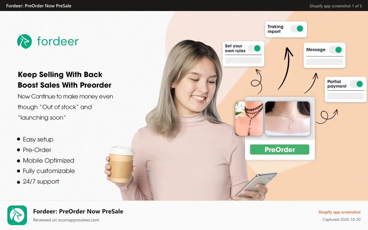 Fordeer: PreOrder Now PreSale Shopify app screenshot: FORDEER: Pre-Order