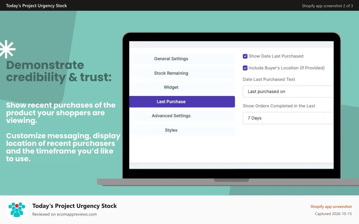 Today's Project Urgency Stock Shopify app screenshot: Demonstrate credibility and trust
