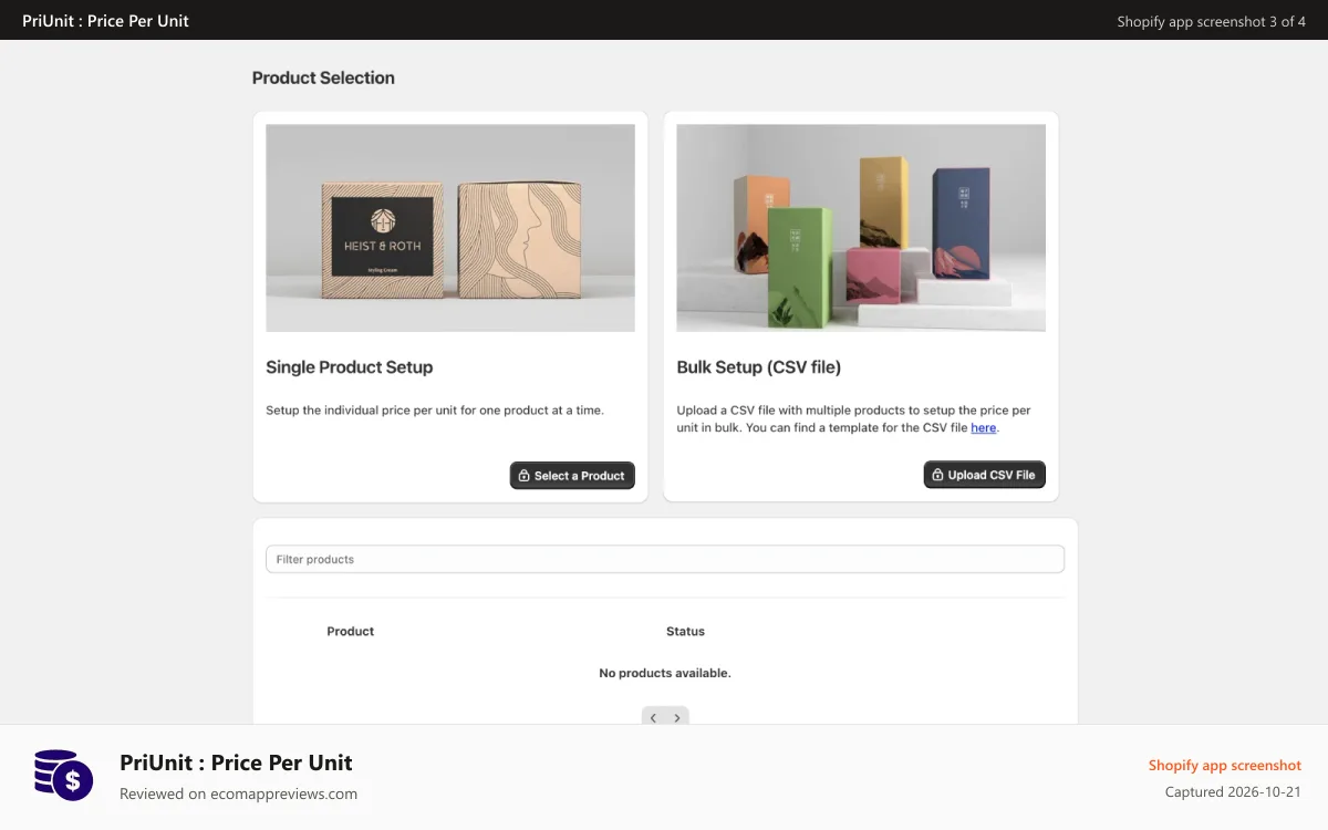 PriUnit : Price Per Unit Shopify app screenshot: PriUnit : Price Per UnitPriUnit : Price Per Unit PriUnit : Price