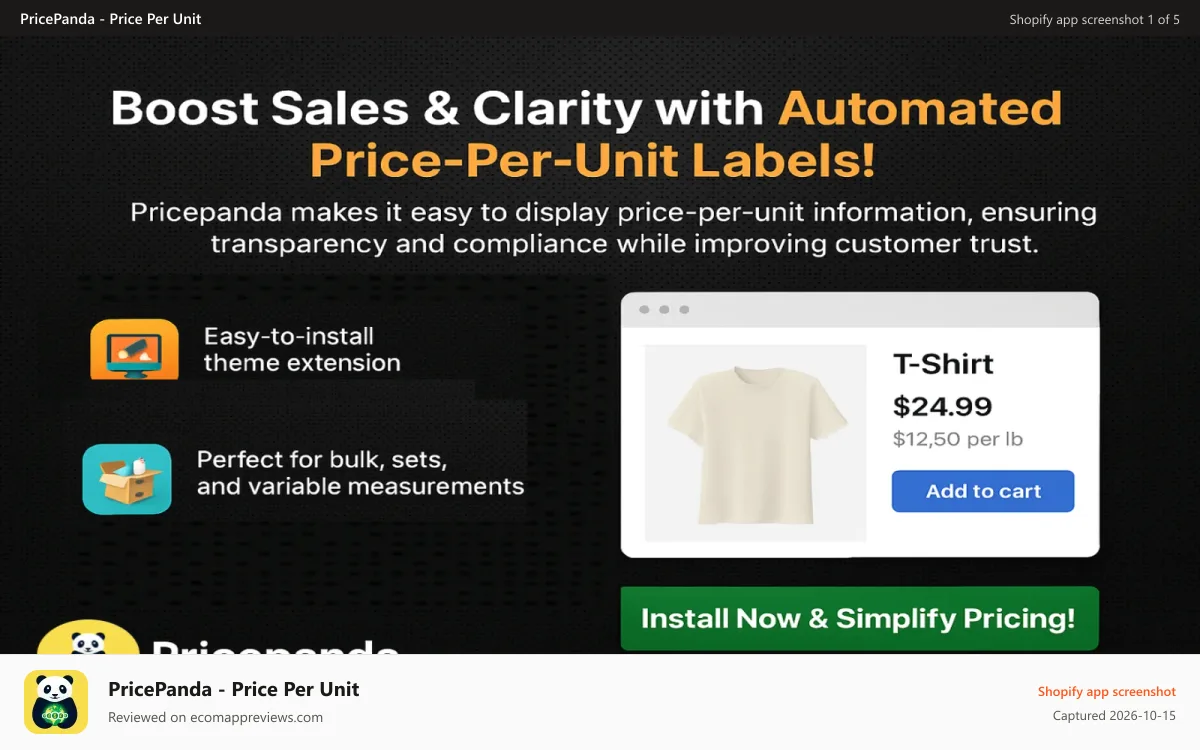 PricePanda ‑ Price Per Unit Shopify app screenshot: PricePanda - Price Per Unit