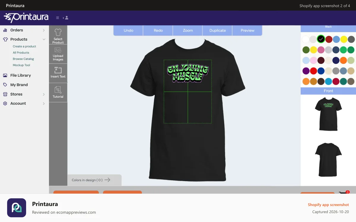 Printaura Shopify app screenshot: MOCKUP CREATOR