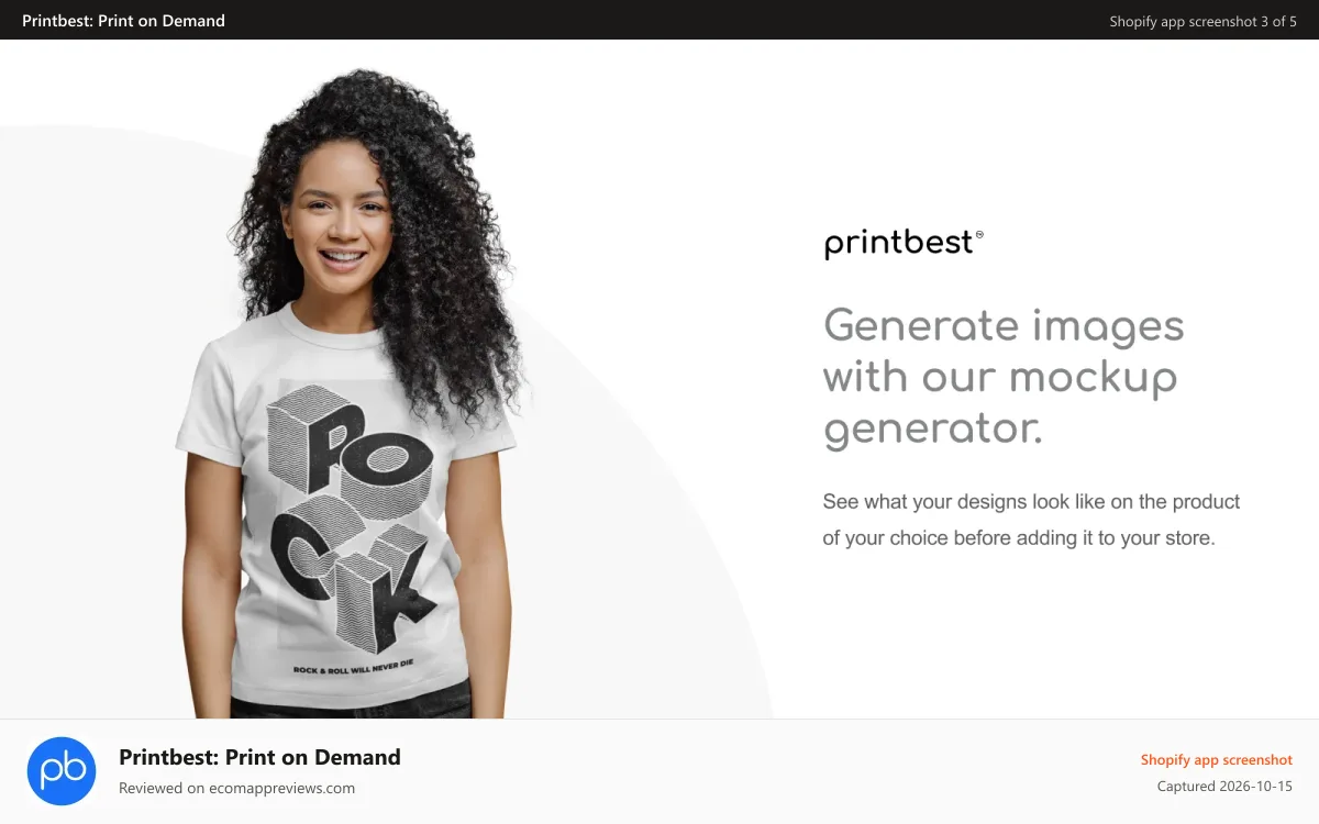 Printbest: Print on Demand Shopify app screenshot: Generate images with our mockup generator