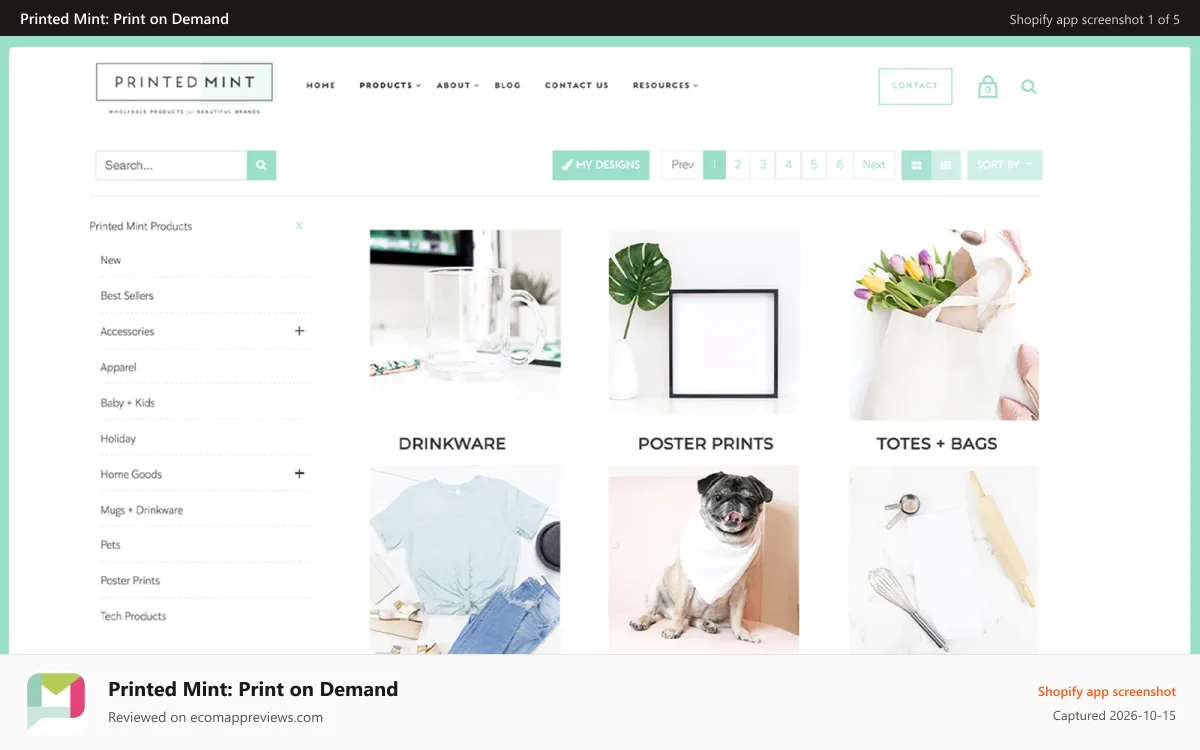 Printed Mint: Print on Demand Shopify app screenshot: Printed Mint Catalog Design & Sell Products