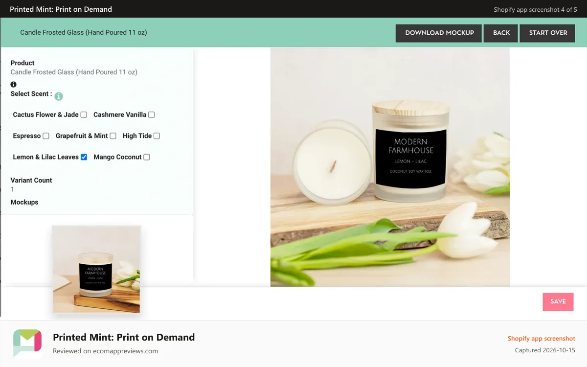 Printed Mint: Print on Demand Shopify app screenshot: Easily Design Products with the Mockup Generator