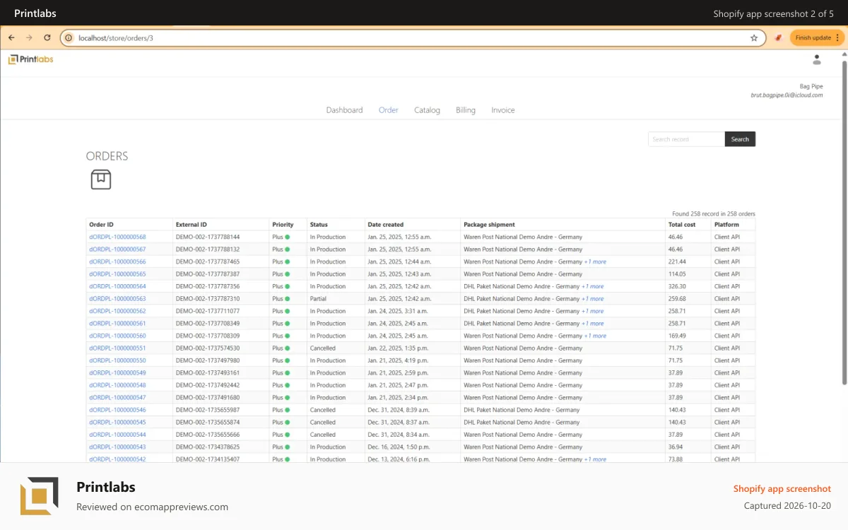 Printlabs Shopify app screenshot: Accepted order list
