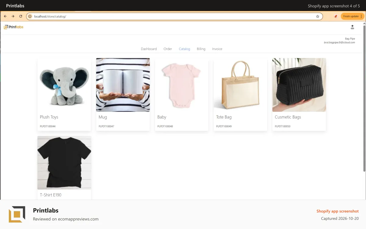Printlabs Shopify app screenshot: Catalog