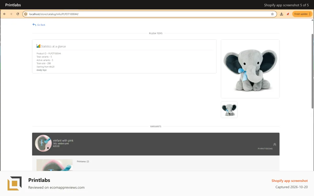 Printlabs Shopify app screenshot: Detailed catalog