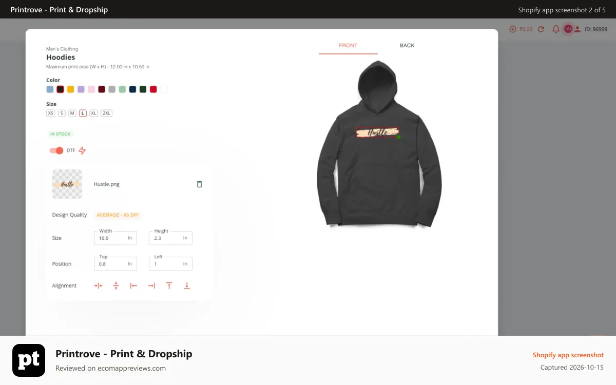 Printrove ‑ Print & Dropship Shopify app screenshot: Customise your product with the Customiser