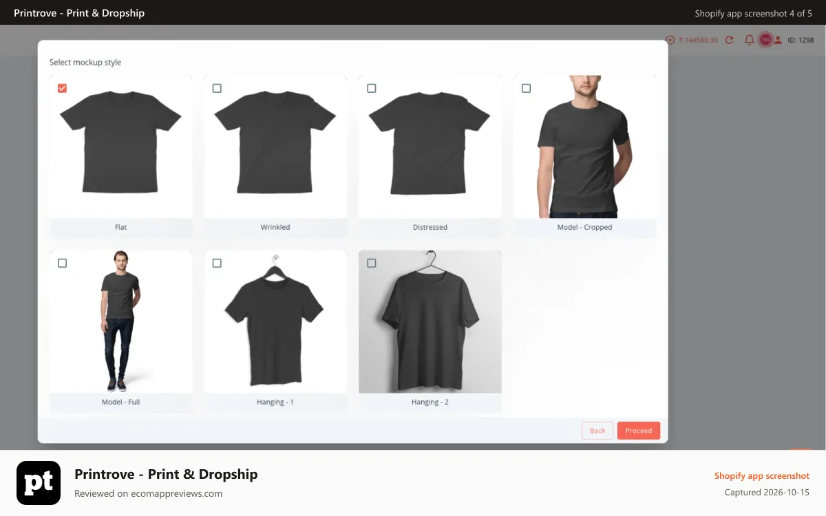 Printrove ‑ Print & Dropship Shopify app screenshot: Choose from a variety of mockup styles