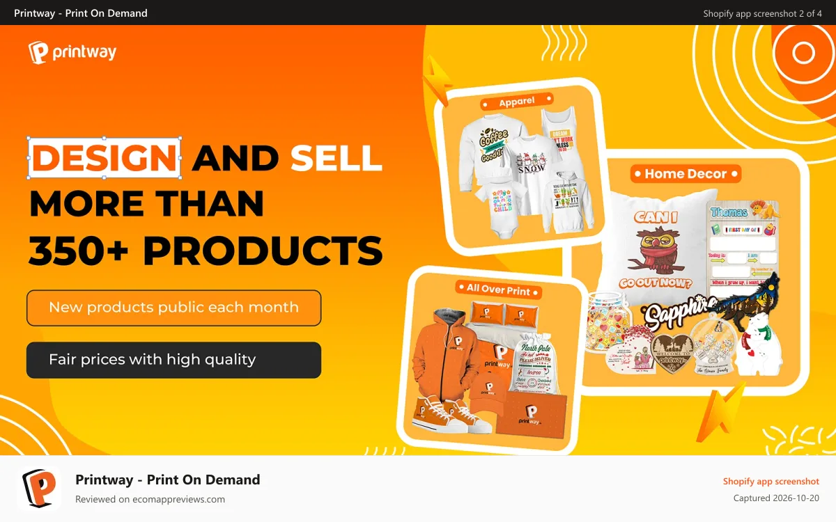 Printway ‑ Print On Demand Shopify app screenshot: design and sell