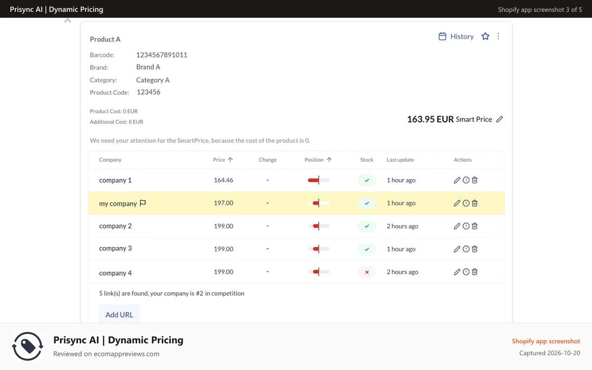 Prisync AI | Dynamic Pricing Shopify app screenshot: Frequent Updates