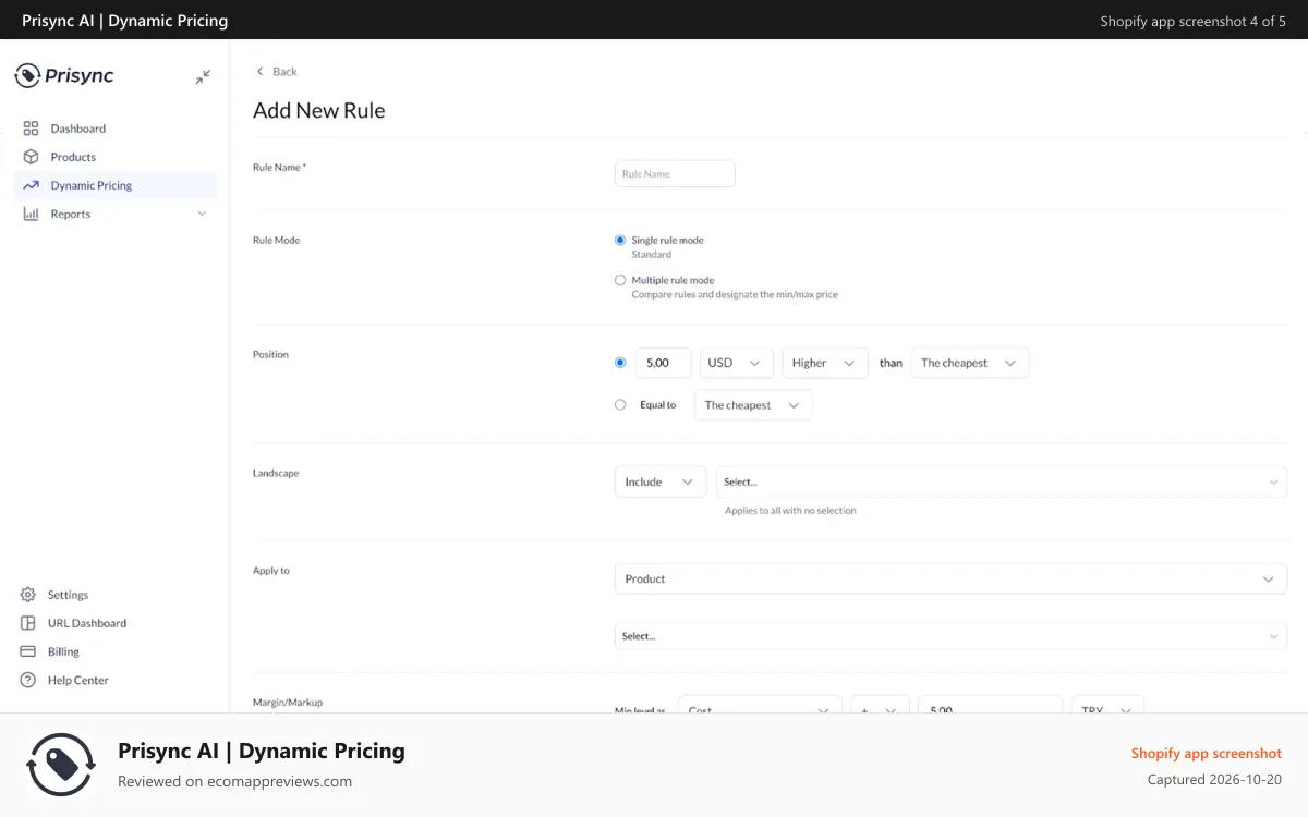 Prisync AI | Dynamic Pricing Shopify app screenshot: Dynamic Pricing / Repricer