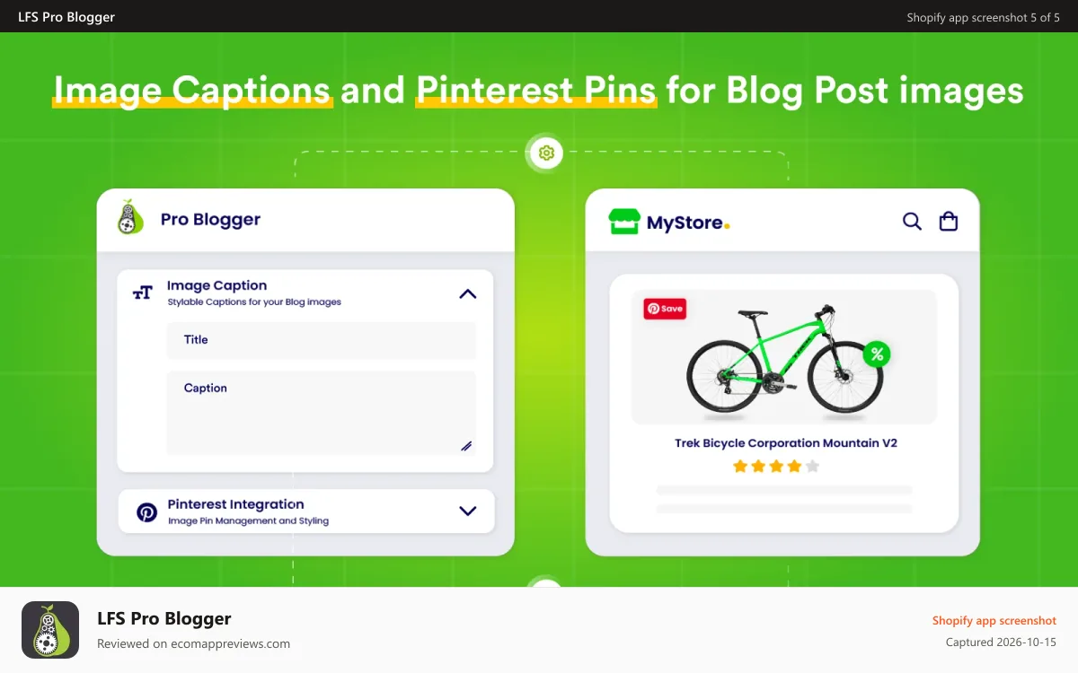 LFS Pro Blogger Shopify app screenshot: Image Captions and Pinterest Pins for your Blog