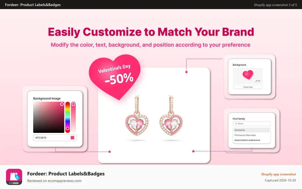 Fordeer: Product Labels&Badges Shopify app screenshot: Customize Labels & Badges