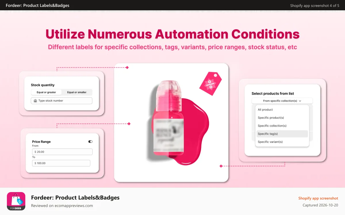Fordeer: Product Labels&Badges Shopify app screenshot: Conditions Labels & Badges