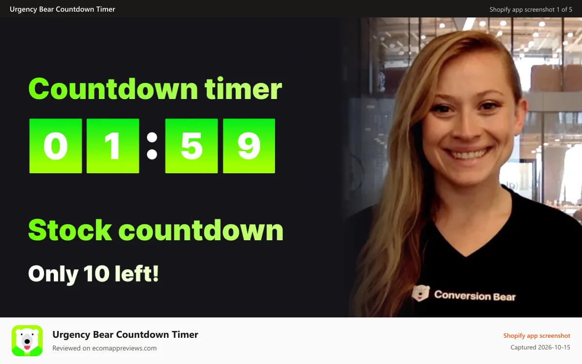 Urgency Bear Countdown Timer Shopify app screenshot: countdown banner