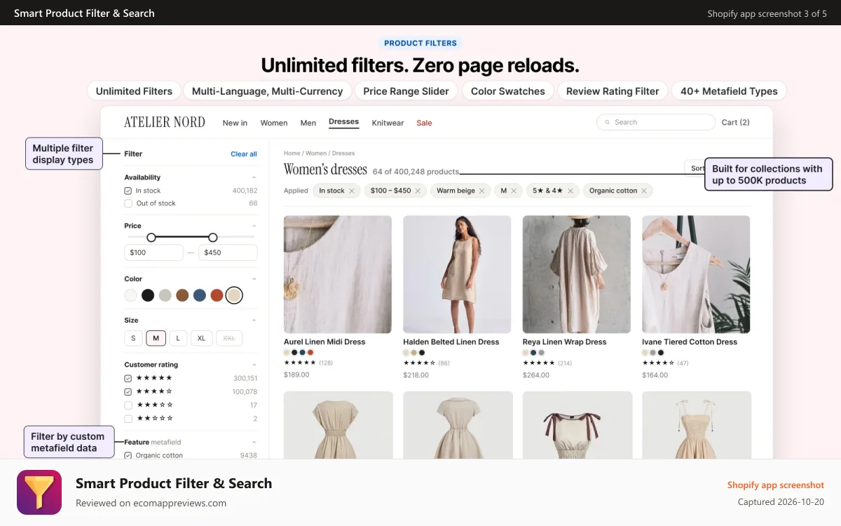 Smart Product Filter & Search Shopify app screenshot: Create Shopify product filters