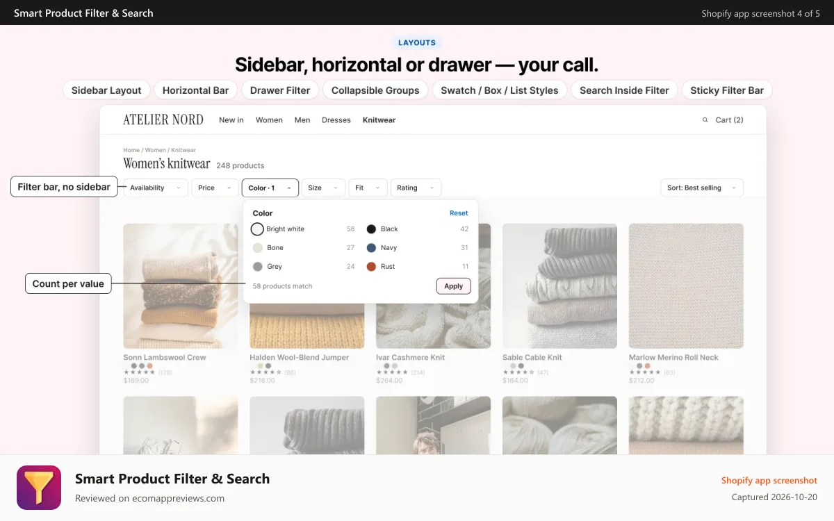 Smart Product Filter & Search Shopify app screenshot: Match store design perfectly