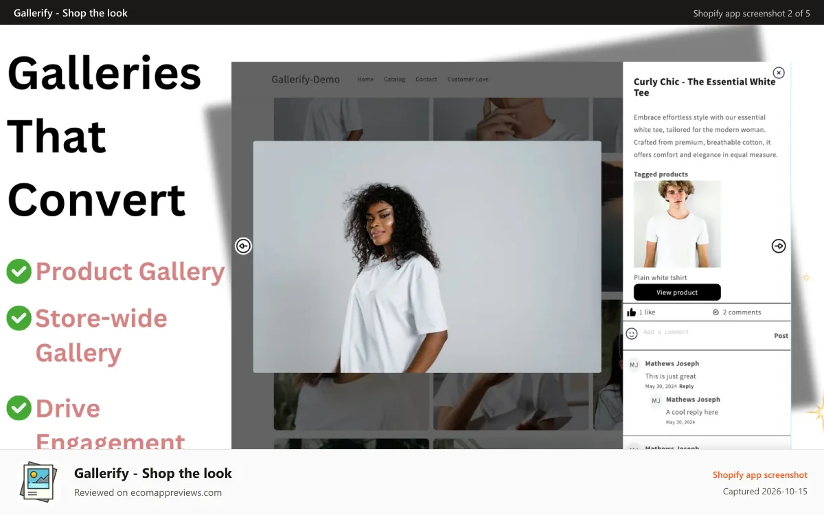 Gallerify ‑ Shop the look Shopify app screenshot: Gallery detail view