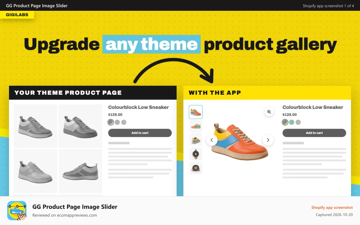 GG Product Page Image Slider Shopify app screenshot: Before/After