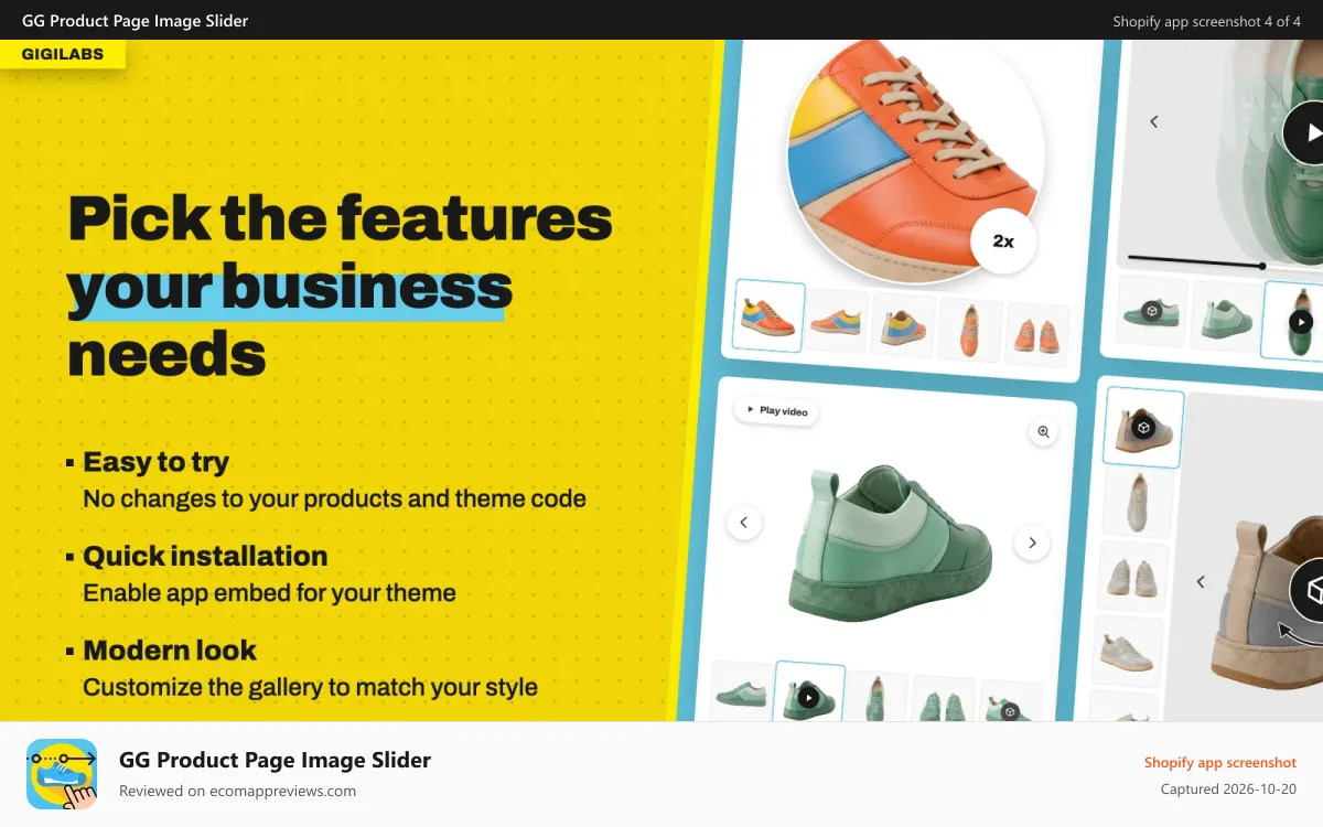 GG Product Page Image Slider Shopify app screenshot: Banner image with examples
