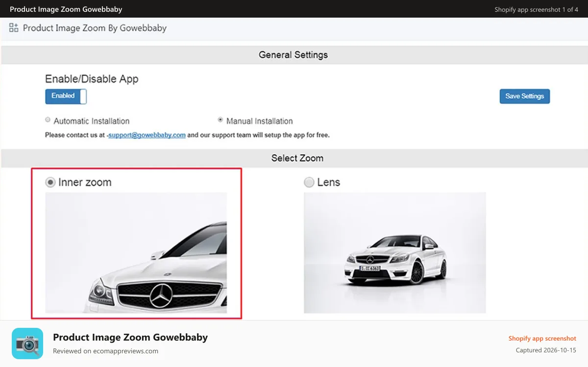 Product Image Zoom Gowebbaby Shopify app screenshot: Product Zoom