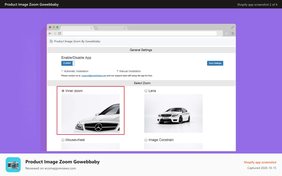 Product Image Zoom Gowebbaby Shopify app screenshot: Product Image Zoom