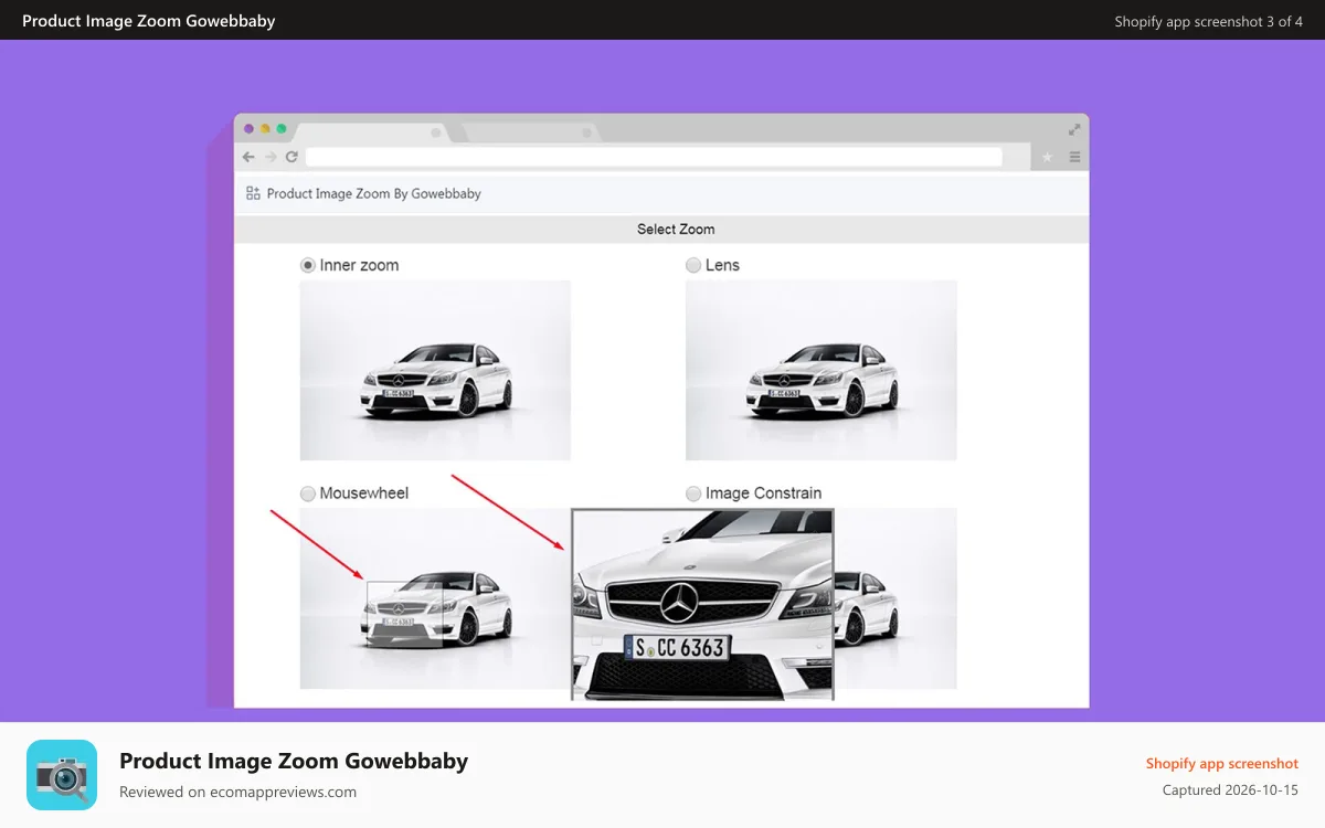 Product Image Zoom Gowebbaby Shopify app screenshot: Product Image Zoom