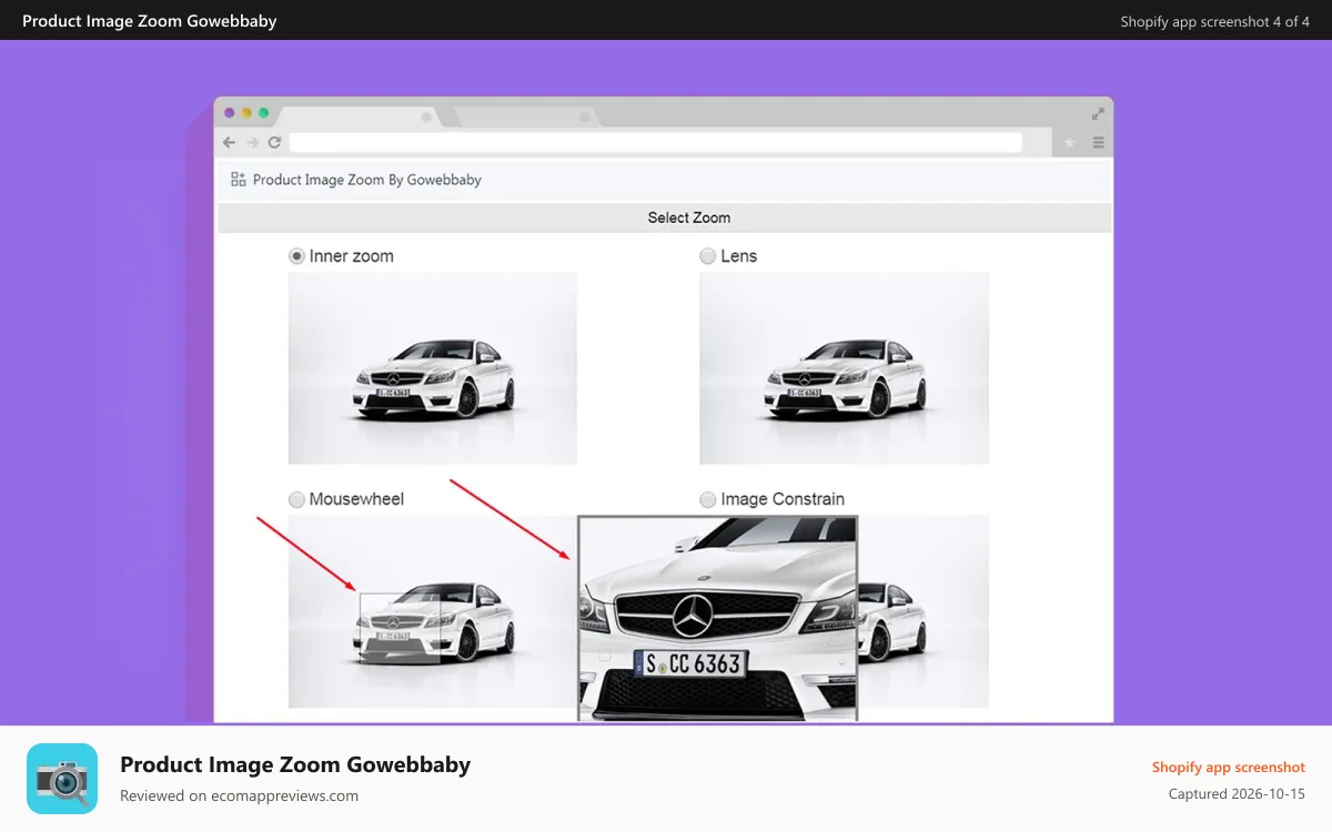 Product Image Zoom Gowebbaby Shopify app screenshot: Product Image Zoom