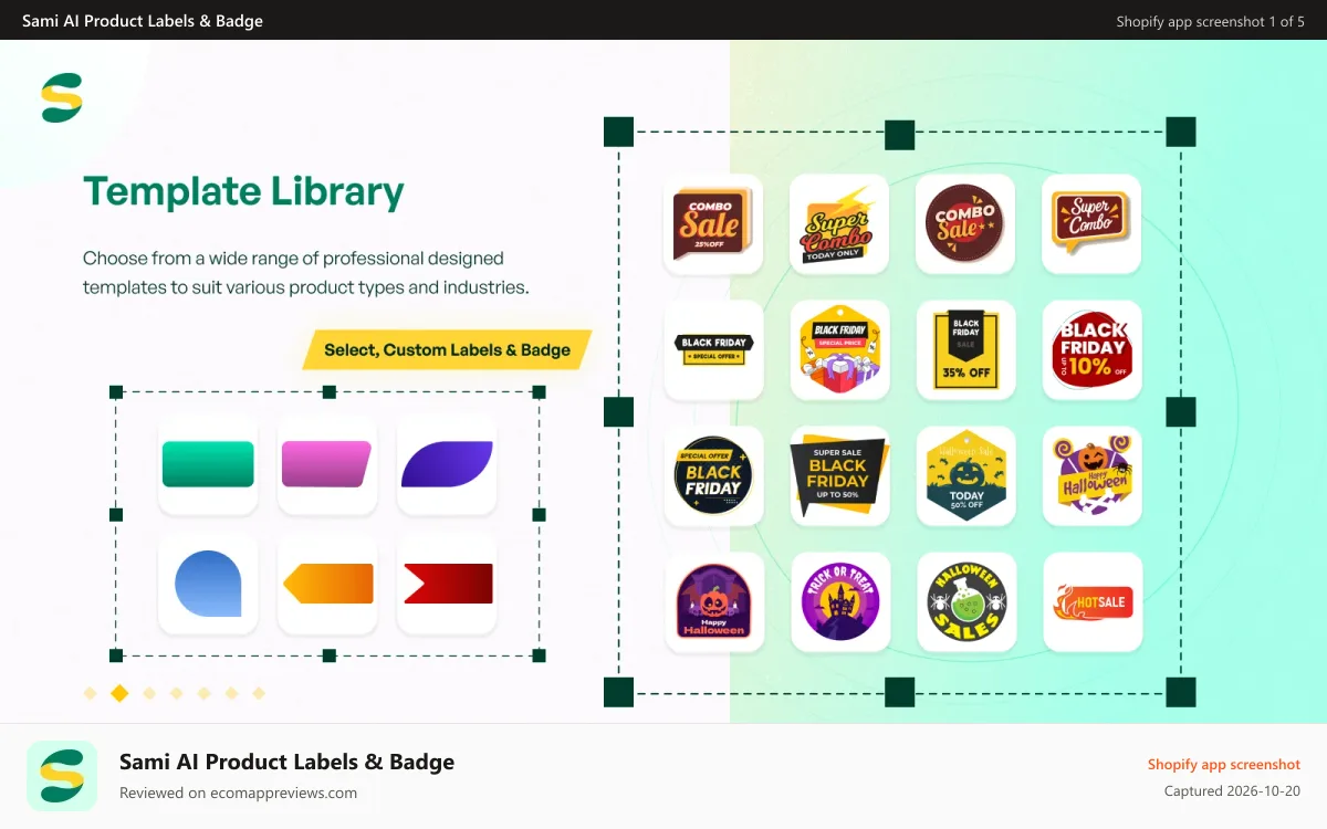 Sami AI Product Labels & Badge Shopify app screenshot: Template library