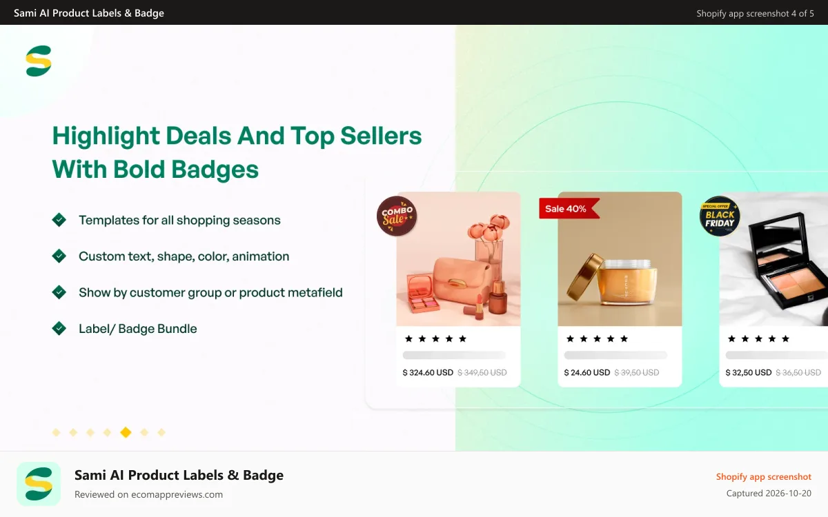 Sami AI Product Labels & Badge Shopify app screenshot: Labels & badges customization