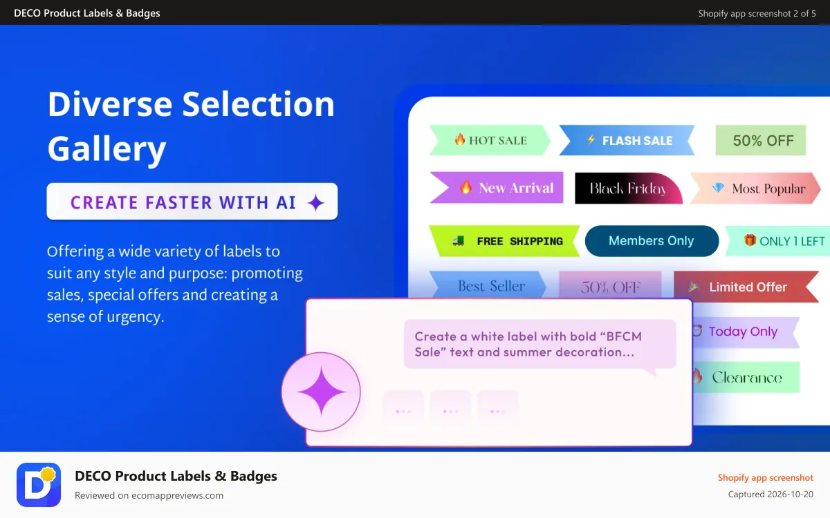 DECO Product Labels & Badges Shopify app screenshot: Browse label & badge templates for any campaign