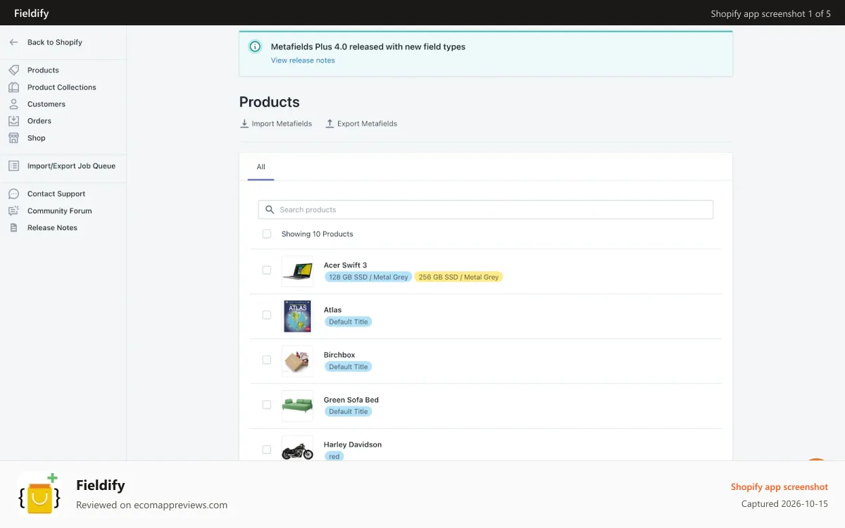Fieldify Shopify app screenshot: Home Page