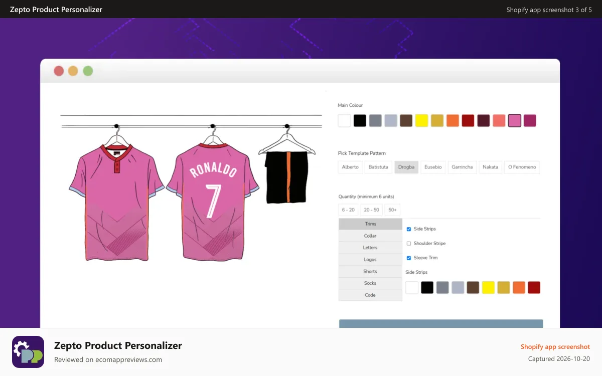 Zepto Product Personalizer Shopify app screenshot: Product Customizer