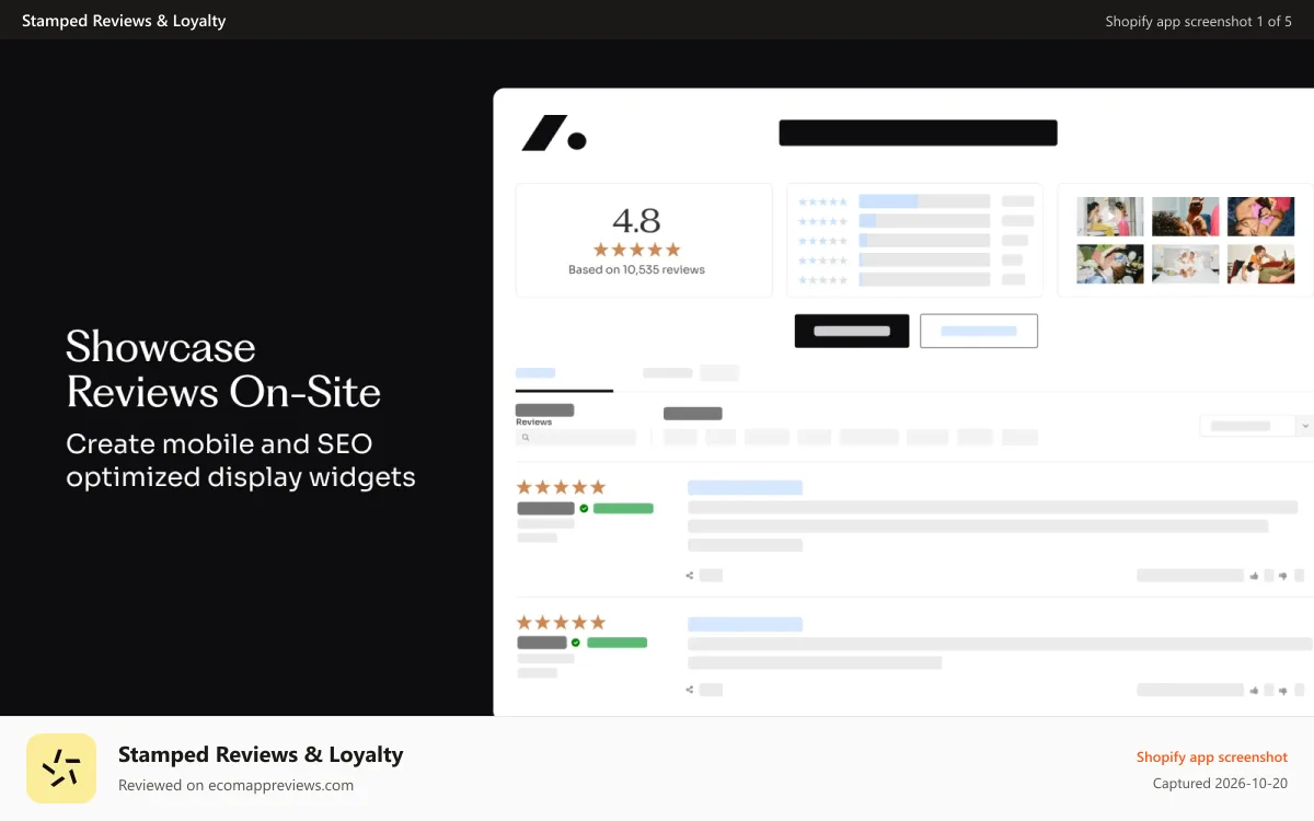 Stamped Reviews & Loyalty Shopify app screenshot: Reviews Display Widget