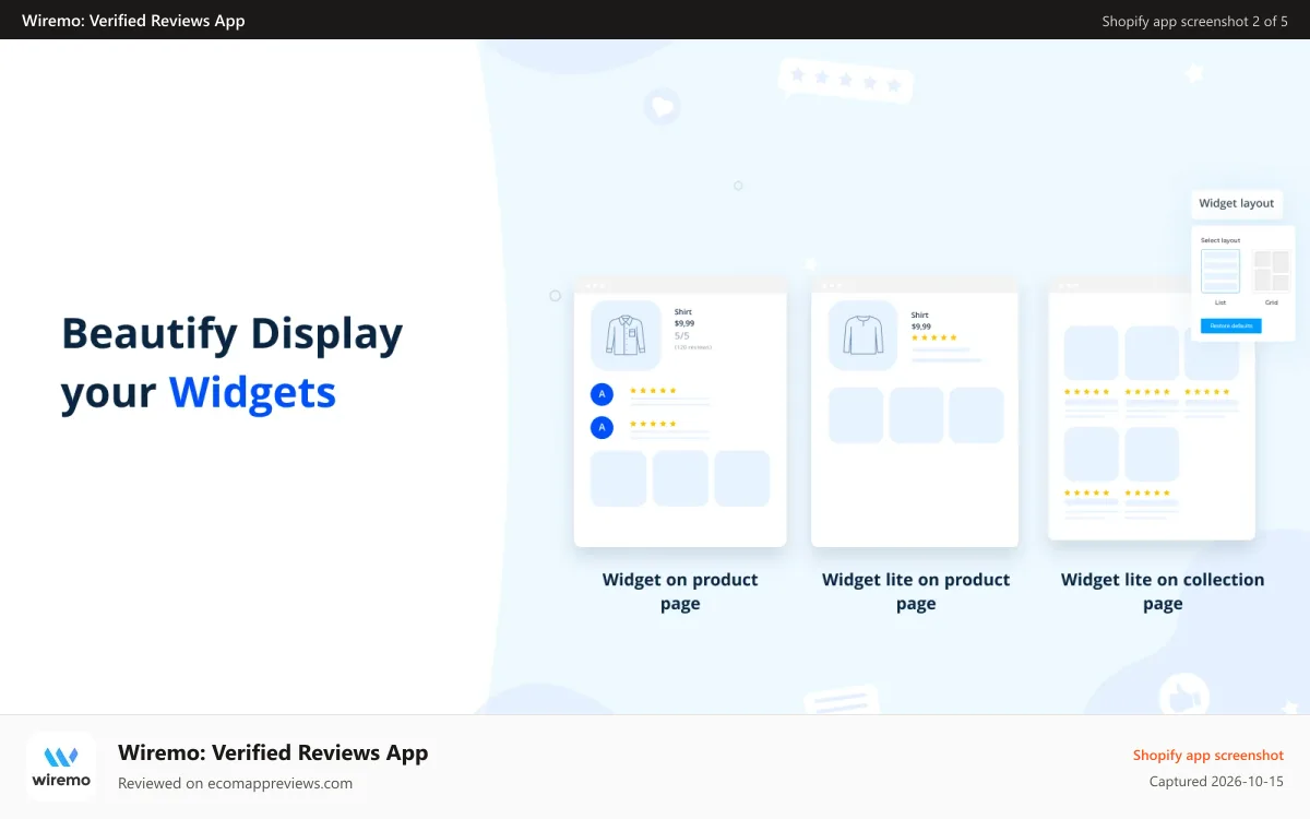 Wiremo: Verified Reviews App Shopify app screenshot: Display rating stars