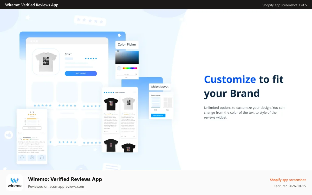 Wiremo: Verified Reviews App Shopify app screenshot: Customize to fit your brand