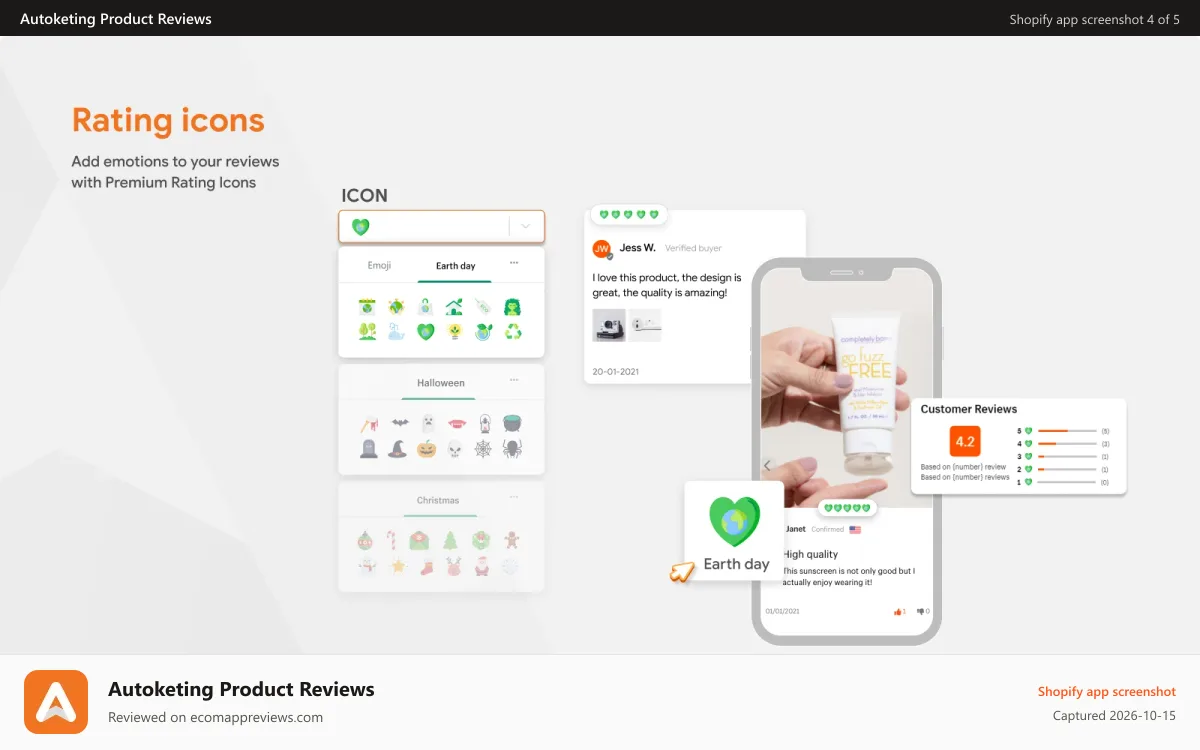Autoketing Product Reviews Shopify app screenshot: Product Reviews App For Rating Icon