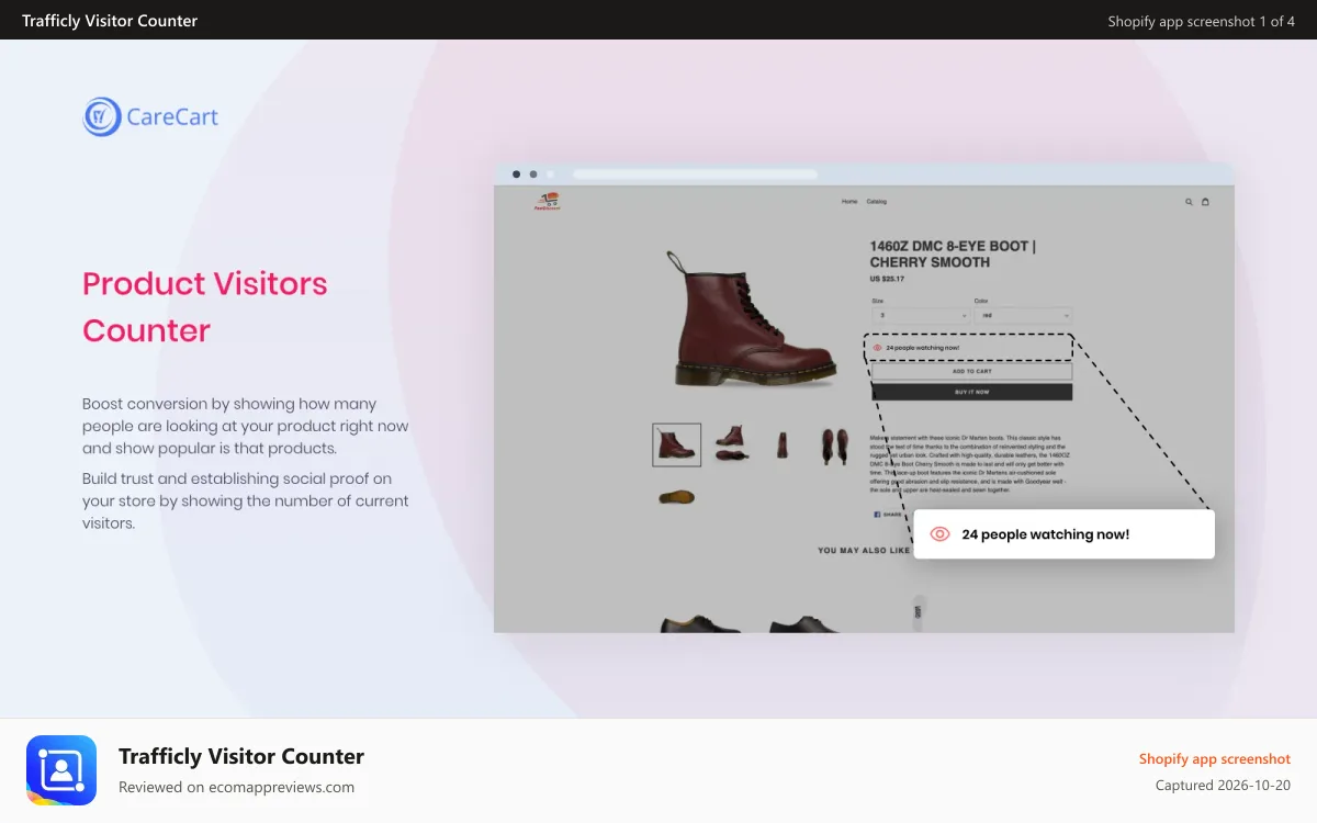 Trafficly Visitor Counter Shopify app screenshot: visitor counter
