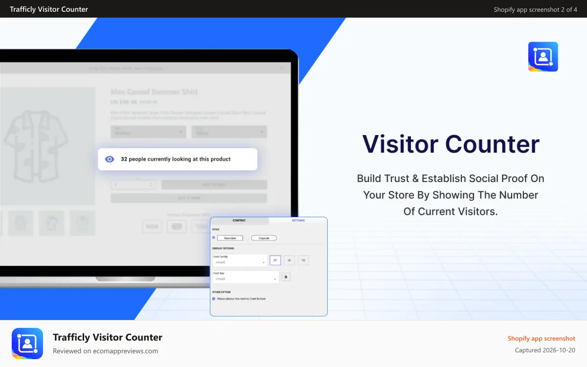 Trafficly Visitor Counter Shopify app screenshot: Store visitor counter