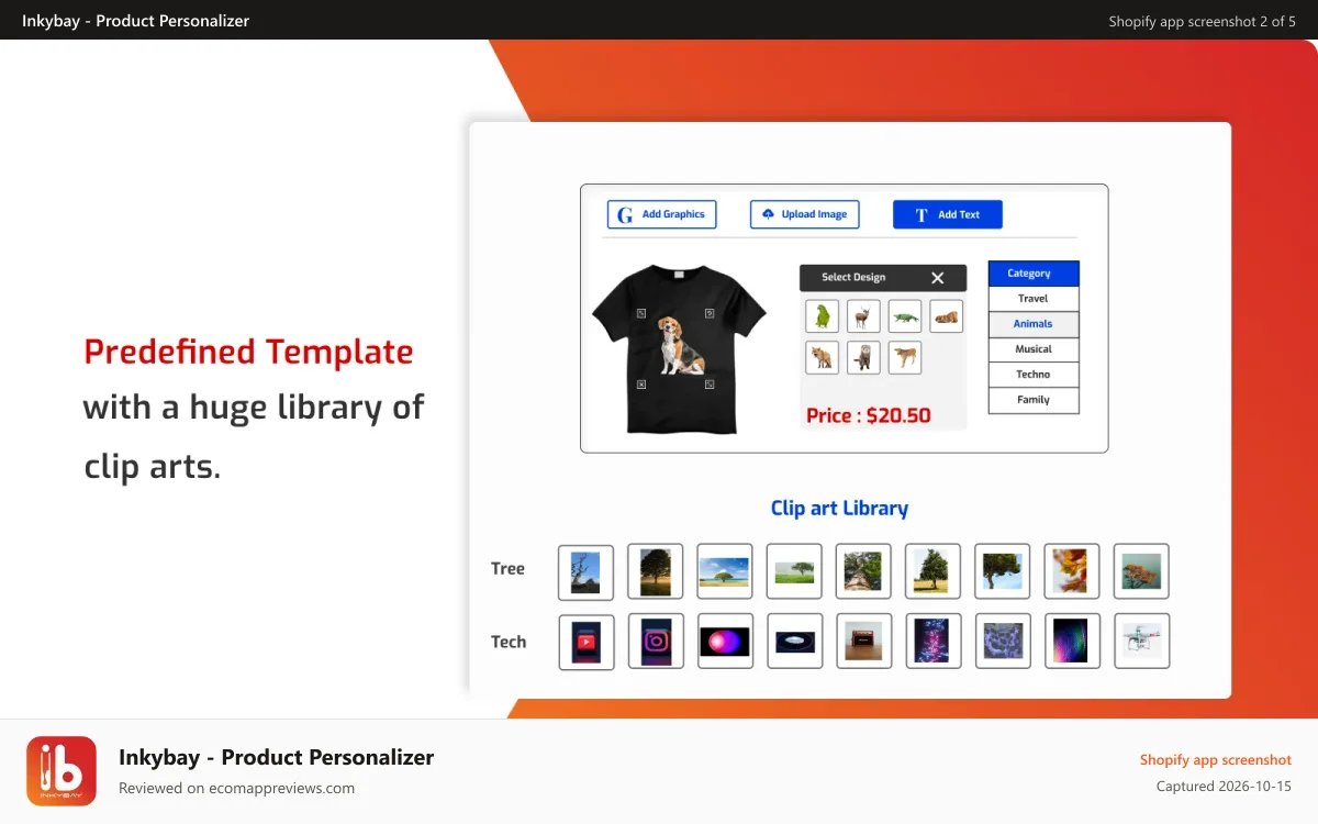 Inkybay ‑ Product Personalizer Shopify app screenshot: Custom Product designer software with predefined templates
