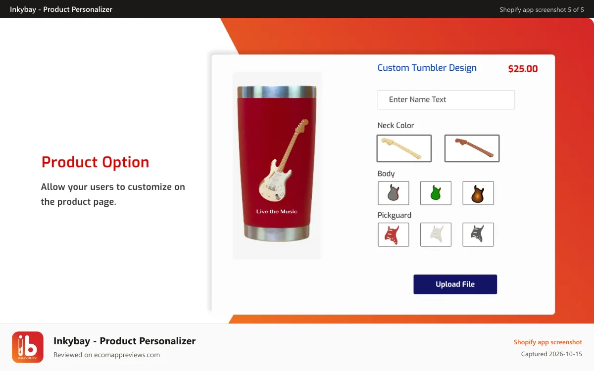 Inkybay ‑ Product Personalizer Shopify app screenshot: Extended Product Option with additional custom price