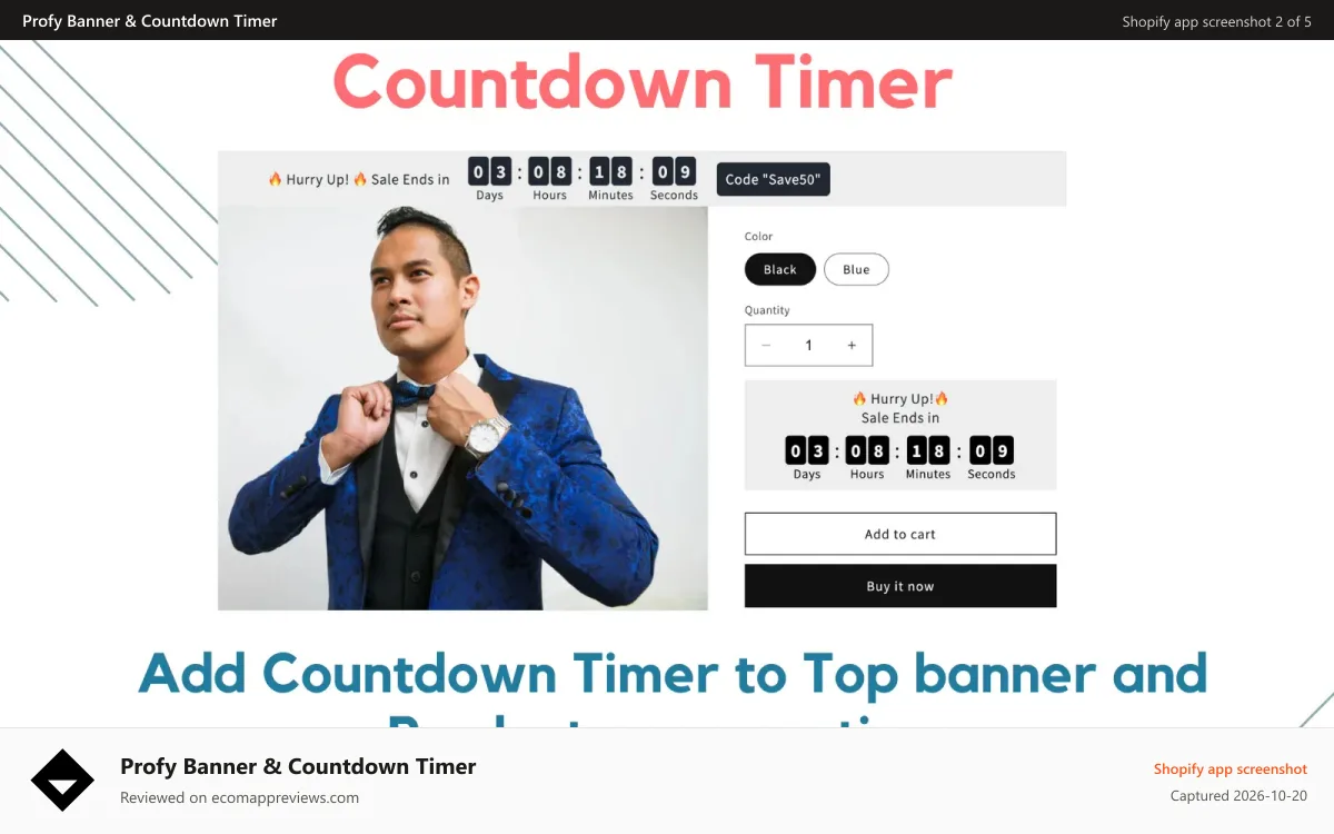 Profy Banner & Countdown Timer Shopify app screenshot: countdown timer