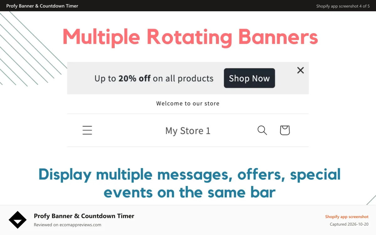 Profy Banner & Countdown Timer Shopify app screenshot: Multi Announcement Banner Slider