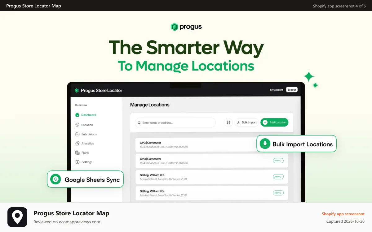 Progus Store Locator Map Shopify app screenshot: Progus Store Locator Map - Manage locations