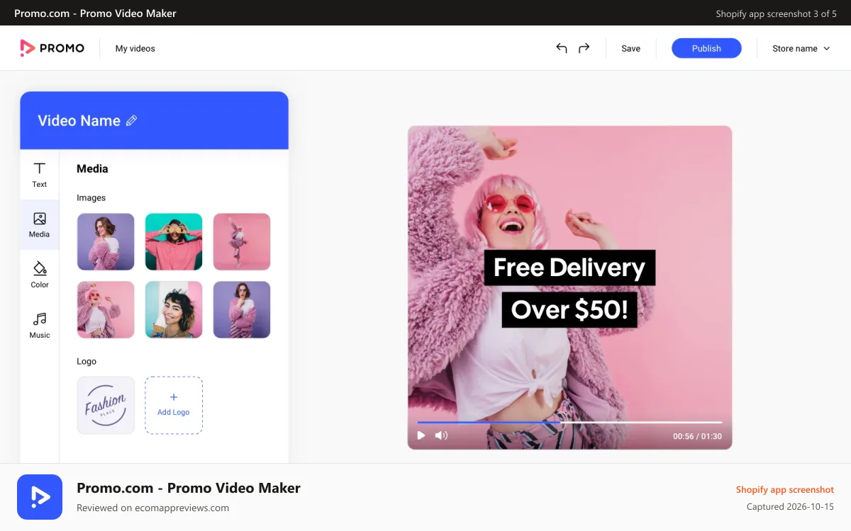 Promo.com ‑ Promo Video Maker Shopify app screenshot: Customize any template to be on brand